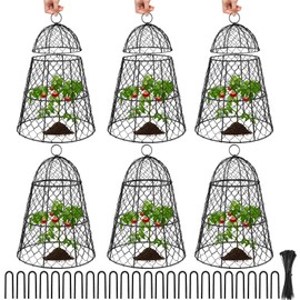 6 Pcs Garden Cloches for Plants, Metal Extra Large Chicken Wire Cloche Plant Covers, Garden Netting Plant Protectors from Animals to Keep Squirrel, Rabbit, Chicken and Bird Out 17" H x 13" D Black