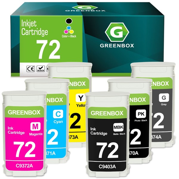 GREENBOX Compatible 72 Ink Cartridges Replacement for HP 72 130-ml