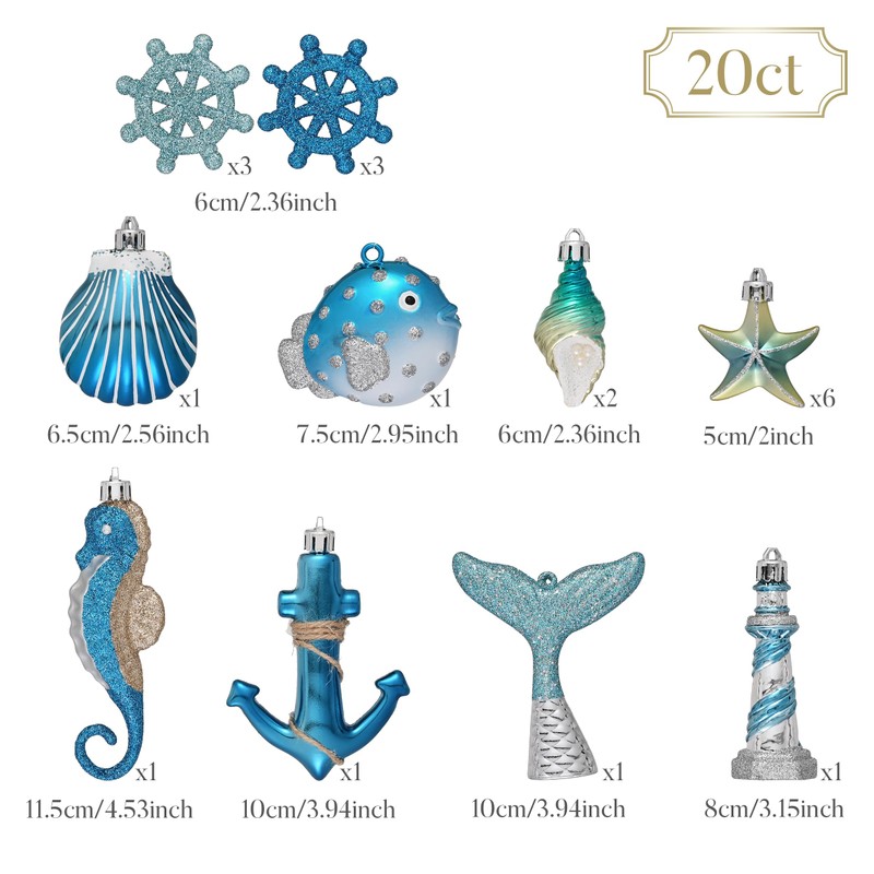 Valery Madelyn Summer Beach Ornaments for Small Tree, 20ct Shatterproof