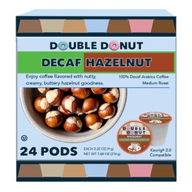 Double Donut Coffee Hazelnut Decaf Coffee Pods Medium Roast Decaffeinated Coffee Pods with Nutty Hazelnut Flavor for Keurig K Cup Machines (SYNCHKG109853) (Pack of 24 )