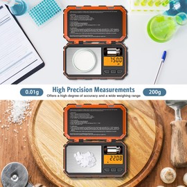 Ankilo Digital Mini Scale, 200g /0.01g Pocket Scale with 50g Calibration Weight, Coffee Scale, 6 Units, LCD Backlit Display, Tare, Auto Off, Stainless Steel (Battery Included)