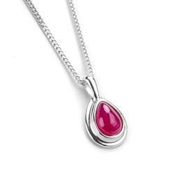 925 Sterling Silver and Ruby Necklace, July Birthstone Gift, Bridesmaid Jewellery, Classic Teardrop Minimal Pink Necklace