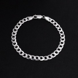 Treasure Bay Mens Solid 925 Sterling Silver Chain Bracelet - 7mm Width (23 CM)