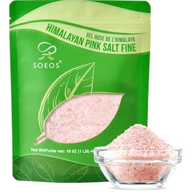 Soeos Himalayan Pink Salt, Fine Grain, 16 oz (1 Pound), Pink Himalayan Sea Salt, Rock Salt for Grinder Refill