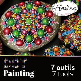 Aladine Dot Painting Set - 7 Tools & 9 Attachments - for Mandalas, Pebbles, Wood, Fabric, Canvas, Dotting Painting Dots - Creative Hobby, Multi-Colour
