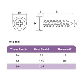 sourcing map M6x20mm Flat Head Phillips Drive Self Tapping Screws, 304 Stainless Steel Cross Drive Fastener Screws, Silver, Pack of 50