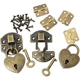DGBRSM 2 Sets 27 X 30mm Hasp Latch and Mini Box Hinges, Mini Decorative Lock Buckle with Screws, Antique Bronze