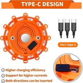 LED Road Flares 3-Pack Emergency Car Kit USB Rechargeable Lithium Battery 9 Flash Modes Magnet Hook Plastic Material |Model Number: 4 pack parts
