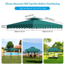 10x10 Canopy Replacement Top, Double Tiered Gazebo Cover with Air Vent Heavy Duty, Waterproof Gazebo Roof with Upgraded 300D Polyester for Outdoor Patio Garden Canopy