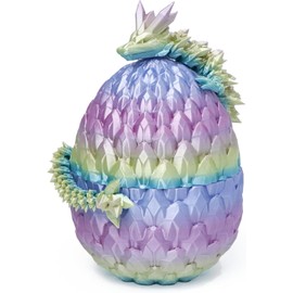 3D Printed Dragon Egg with Dragon Inside, Articulated Crystal Dragon Fidget Toy for Home Office Desk Toys, Easter Basket Stuffers Gift for Kid,Classroom Prizes(Rainbow)