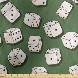 Lunarable Casino Fabric by The Yard, Cartoon Style Dices Pattern on Green Background Chance Game Lucky Jackpot, Decorative Satin Fabric for Home Textiles and Crafts, 1 Yards, Ivory Black