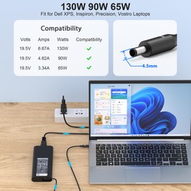 New 130W 4.5mm AC Adapter Laptop Charger Replacement for Dell XPS 15 9570 7590 9560 9550 Precision 5520 5540 5510 5530 M3800 M2800 HA130PM130 DA130PM130 0V363H 06TTY6 0RN7NW Dell xps Power Supply Cord