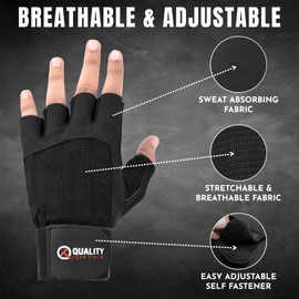 QTF Workout Gloves for Men and Women Weight Lifting Gloves for Gym, Wrist Support Exercise Bike, Weights Training, Work Gloves