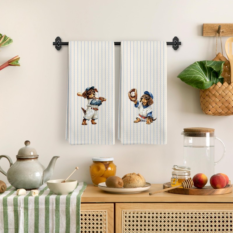 Vintage Dachshund Sports Nursery Kitchen Dish Tea Towels 16x24 in