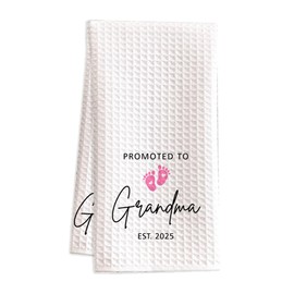 BONETAT Promoted to Grandma 2025, Grandma Gifts Kitchen Towels and Decorative Hand Towels, Promoted to Grandma, Ideal for New Grandparents Gifts, Fun Kitchen Towels and Dish Drying Cloth