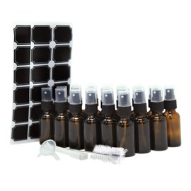 Nevlers 24 Pack Amber 1 Oz Glass Spray Bottle | The Amber Misting Glass Bottles Includes Sprayers & a Funnel and Brush with Bonus Labels to Easily Identify it's Contents