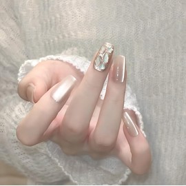 [ALLEVG]ネイルチップ 30枚入マグネットタイプ アイスクリアヌード キャットアイ × スパンコールデコ 付け爪 春夏 人気 和風 かわいい シンプル おしゃれ 成人式 入学式 卒業式 結婚式 パーティー 花嫁ネイル