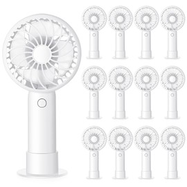 Tujoe 12 Pcs Mini Portable Fan White Handheld Fan 3 Speed Personal Fan Bulk with Base USB Rechargeable Fan Lightweight Small Pocket Desk Fan for Women Wedding Bachelorette Party Favor
