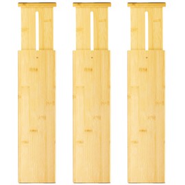 VaeFae 3 Pack Bamboo Drawer Dividers, 4" High Adjustable 16.6" - 21.8" Clothes Drawer Organizers, Expandable Separators for Bedroom/Bathroom/Kitchen/Office Storage