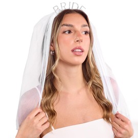 xo, Fetti xo, Fetti Bride Rhinestone Headband with Detachable Veil | Bachelorette Party Decorations, White Headpiece Bridal Shower Gift, Bridesmaid Favors, Engagement Accessory