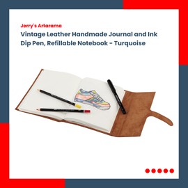 JERRY'S ARTARAMA Vintage Leather Handmade Journal and Ink Dip Pen, Refillable Notebook for Men, Perfect for Travel, Drawing, Calligraphy, and Leather Bound Grimoire, Ideal for Book Lovers - Turquoise