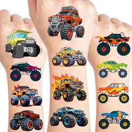 Ozepao 100 Tatuajes Temporales de Monster Truck para Niños (5 X 5 Cm), Envueltos Individualmente. Ideales para Decorar Fiestas de Cumpleaños con Temática de Coches.