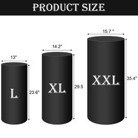 SaitiMade Set of 3 - Black Cylinder Pedestal Stand Covers, Spandex Cylinder Stand Covers for Party, Wedding or Birthday Event Decor - Only Contains Cylinder Covers