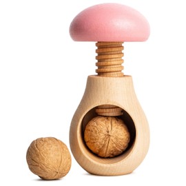 Creative Home Wooden Nutcracker, Mushroom-Shaped, 10 x 6 cm, Pink, Natural Beech Wood, with Screw Mechanism, Screw Thread, Solid and Useful Nutcracker Mushroom