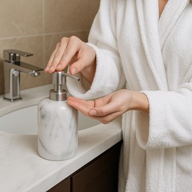 Creative Home Natural Marble SPA Collection Lotion Liquid Soap Dispenser Bathroom Countertop Kitchen Sink Hand Sanitizer Dispenser, Off-White (Color May Vary)