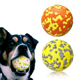 Cian 2Pack Dog Ball Toys for Aggressive Chewers, Bite Resistant Molar Interactive Toy, Elastic Solid Foam Ball Durable Dog Balls Easy Clean Chew Toys Floating Ball (3 Inch, Yellow - Orange)