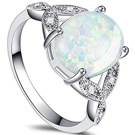 Stainless Steel Fire Opal Wedding Engagement Solitaire Proposal Cocktail Party Ring (Silver, 9.5)
