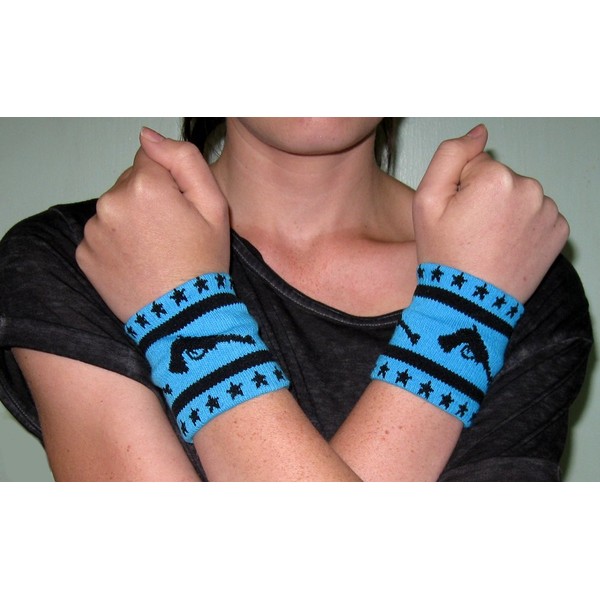 Knit Black Pistols & Stars on Turquoise Wrist Bands from Sourpuss Clothing (Set of 2)