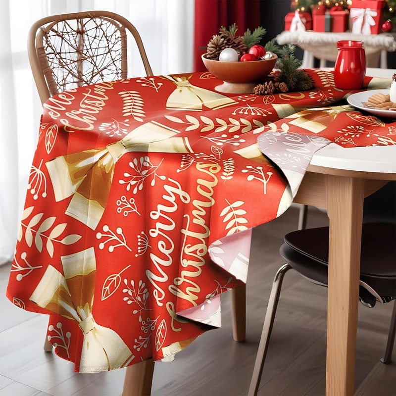 Round Christmas Table Cloth Wipe Clean Tablecloths Rectangular Water Resistant