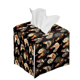 Annejudy Chicken Rooster Print Tissue Box Cover Square Tissue Box Holder PU Leather Cube Tissue Organizer Decorative for Bathroom Vanity Countertop Night Stands Office Desk