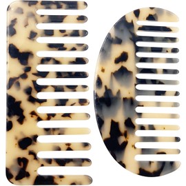Large Wide Tooth Tortoise Shell Comb - 2 Pack Hair Detangling Comb for Thick Curly Wavy Hair (Style1, One Size)