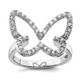 JewelryWeb 925 Sterling Silver Solid Polished CZ Simulated Diamond Butterfly Angel Wings Ring Size 6 Band Style-Ring for Women