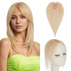 SLEEKALON 360° Cover Clip in Human Hair Topper for Women,Platinum Blonde Hair Toppers Hair Pieces for Daily Wear,Lightweight & Invisible(Platinum Blonde)