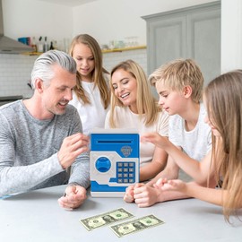 Revanom Electronic Piggy Bank, Mini ATM Password Money Bank Cash Coins Saving Box for Kids, Cartoon Safe Bank Box Perfect Toy Gifts for Boys Girls (Blue)