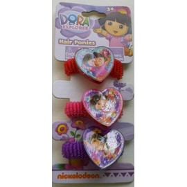 Dora Hair Ponies (3) Large Hearts Pony Tail Holders