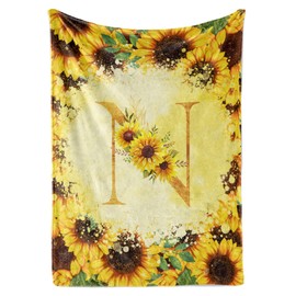 InnoBeta Sunflower Initial Birthday Gifts for Women, Gift Ideas for Her, for Mom, Grandma, Aunt- 300gsm Flannel Blanket- 50"x 65"-N