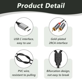 Audiokabel, USB C auf 2 Cinch-Stecker, USB-C-Stecker auf Cinch-Stecker, Stereo, 1 m, vergoldete Stecker, kompatibel mit Telefon, Tablet, PC auf Verstärker, Lautsprecher, Heimkino, Beamer TV