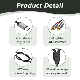 Audiokabel, USB C auf 2 Cinch-Stecker, USB-C-Stecker auf Cinch-Stecker, Stereo, 1 m, vergoldete Stecker, kompatibel mit Telefon, Tablet, PC auf Verstärker, Lautsprecher, Heimkino, Beamer TV