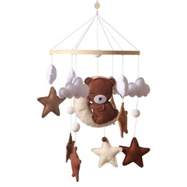 TROYSINC Animals Mobile Baby Wind Chimes, Miniature Bear Elephant Mobile Baby Wooden with Felt Balls, Mobile Baby Girl Bed Bell Pendant for Baby Cot Boys and Girls (#A)