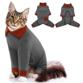 DENTRUN Cat Pullover Soft Brethable Cat Premiun Pajama Onesie Overall Four-Legged Jumpsuit Kitten Apparel Collect Lost Hair Indoor (Darkgray, 2XL)