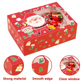 Moretoes 24pcs 8.25x6x2.75in Christmas Bakery Cookie Boxes with Window, Xmas treat Boxes for Holiday Party Favor Pastries, Cupcakes, Cookies, Donuts, Gift Wrapping