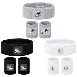Yearntown 9 Pcs Soccer Sweatband Set Sports Headband Wristband Set 6 Moisture Wicking Athletic Wristband 3 Adjustable Headbands Sweat Absorbing Hairband for Soccer Sports Team Gifts Workout Exercise