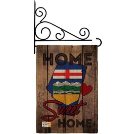 Ornament Collection GS191177-DB-03 Canada Provinces Alberta Home Sweet Burlap Flags of the World Impression Decorative Vertical 13"x18.5" Double Sided Garden Flag Set Metal Fansy Wall Bracket Hardware