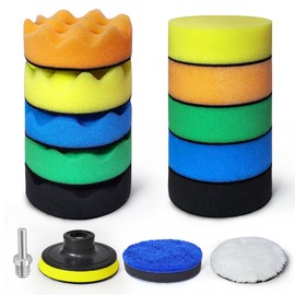Buffing Sponge Pads, 3 Inch Polishing Pads, 14PCS Detail Polishing Kit, Car Polishing Foam Wool Pads Wax Buffer Polisher Attachment with M14 Thread Backing Pad Adapters for Polishing, Waxing