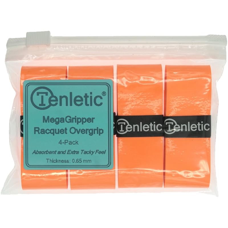 Tenletic MegaGripper Racket Overgrip Tape – Orange – 4-Pack –