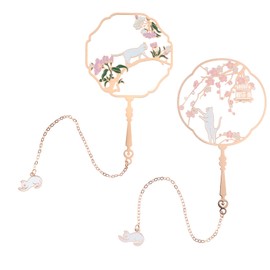 EMSea 2PCS Metal Bookmarks Classical Vintage Hollow Book Page Marks with Tassel Pendant Cat and Flower Partterns Reading Supplies for Reader Rose Gold